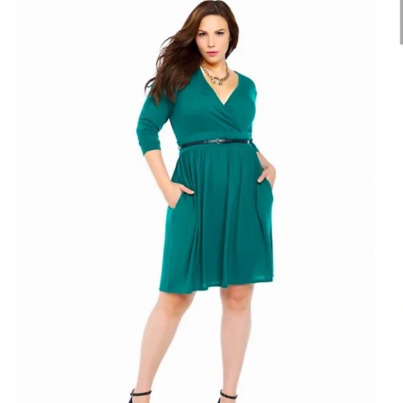 Torrid Lace Back Belted Teal Green Knit Dress - Picture 3 of 10